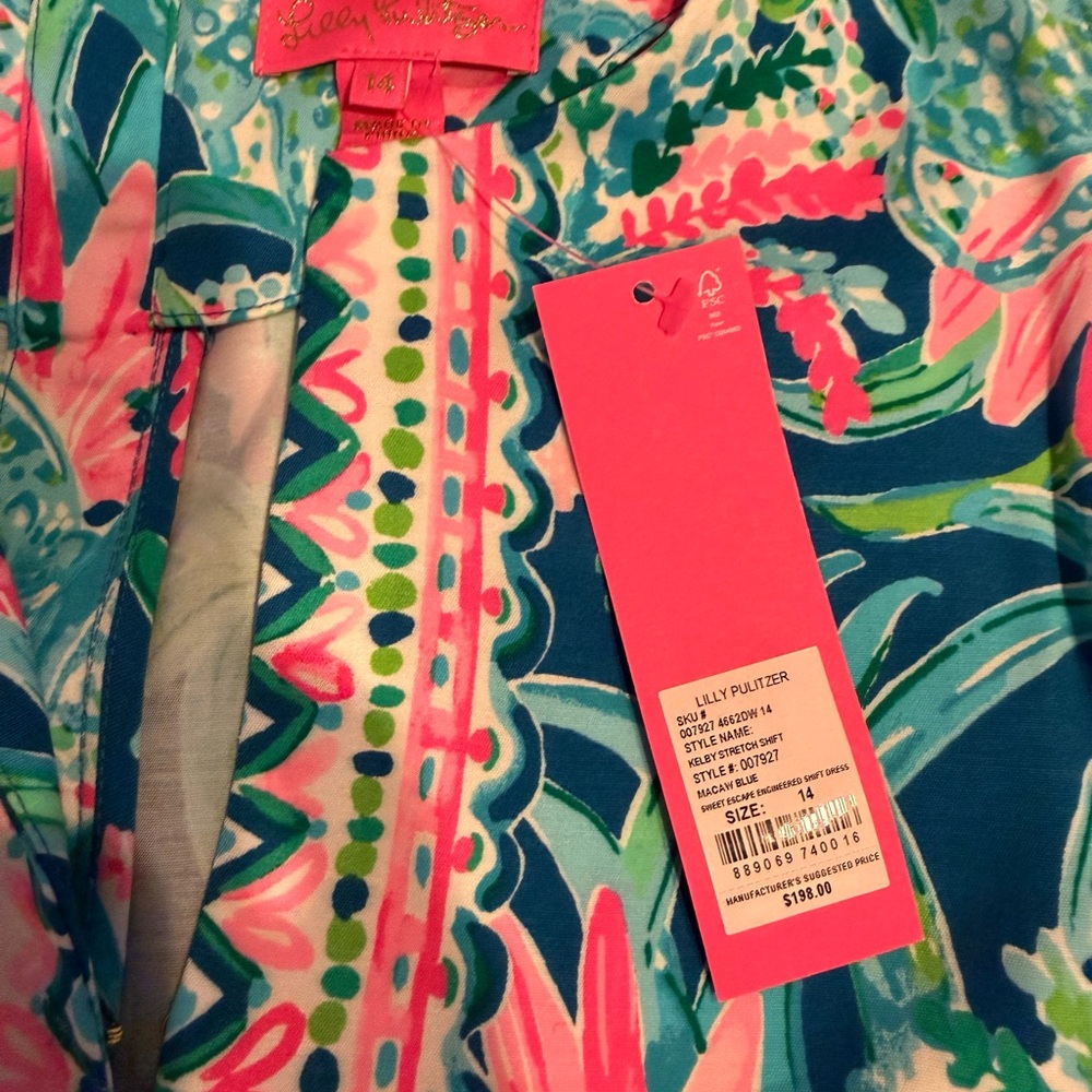 Lilly Pulitzer Pink, Teal & Green Tropical Shift Dress - Picture 3 of 7